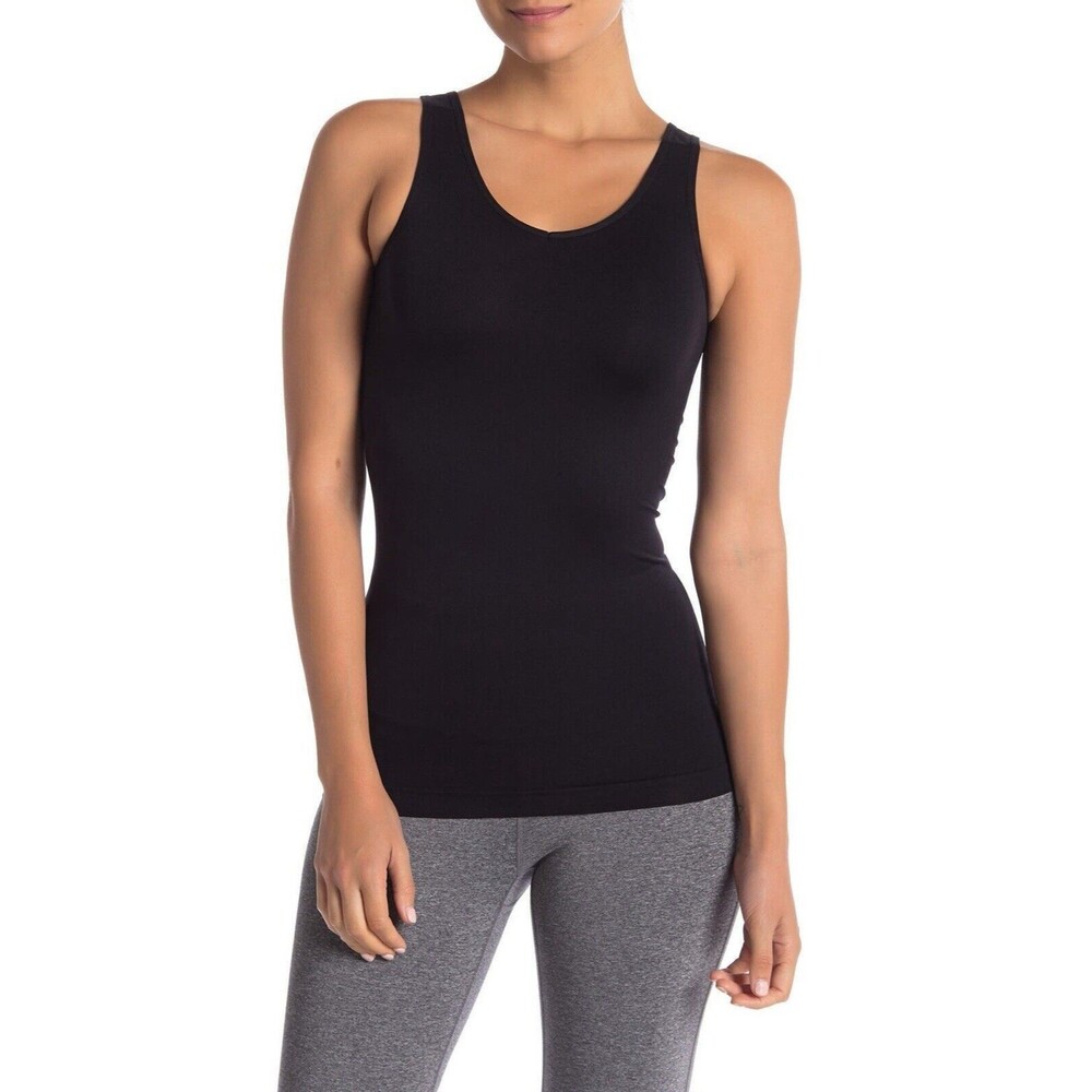 SHIMERA Shaping Slim V-Neck Spandex Stretch Camisole Wide Strap Tank Top Black M